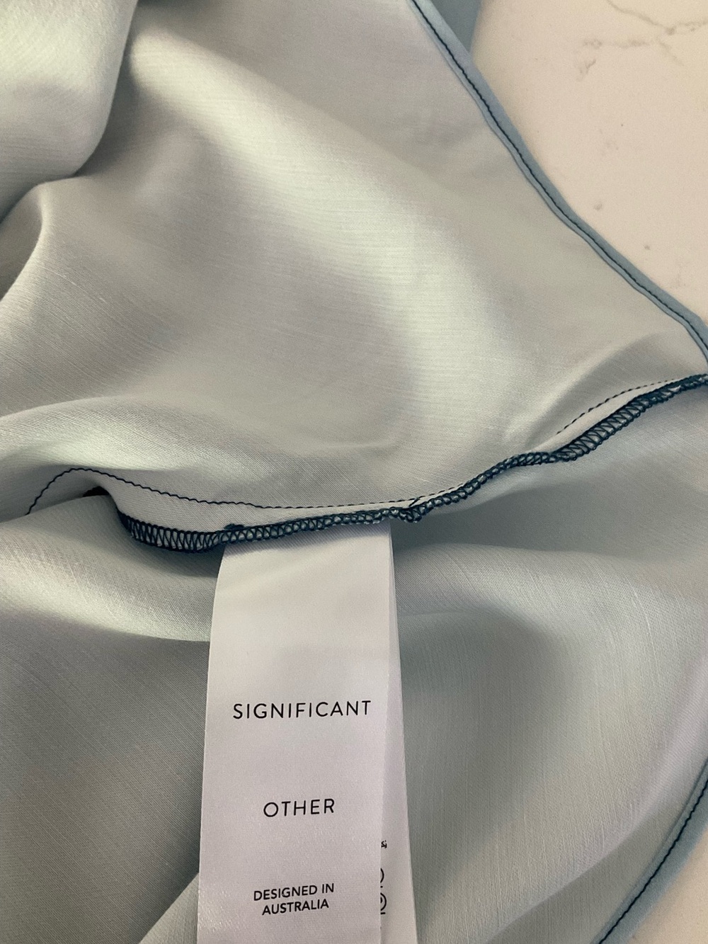Significant Other Abstract Bias Cut Maxi Dress Blue Open Back Silk Feel Size 6 - Picture 5 of 8
